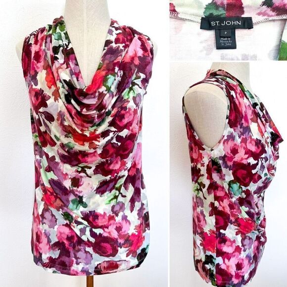 St. John Floral Cowl Neck Tank P - Picture 1 of 3